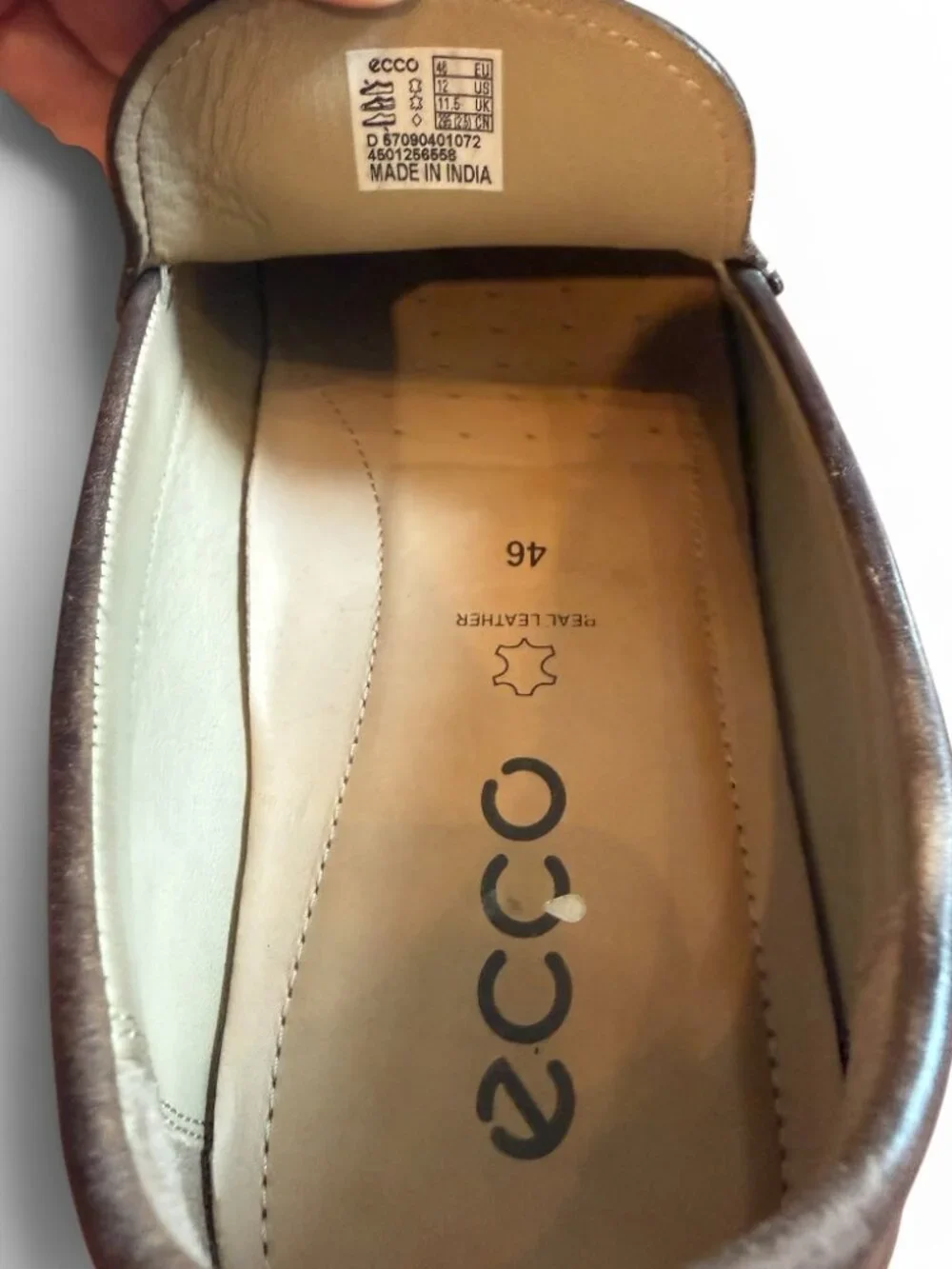ECCO Brown Leather Loafers Men's EU 46 US 11.5 Slip-On Moc Toe Comfort Shoes